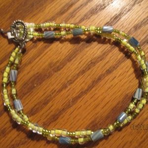 DOUBLE ROWS BEADED ANKLET OR BRACELET/9 1/2 TO 10"